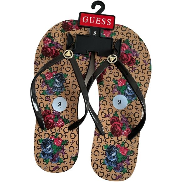 🌹Women’s Flip Flops Sandals Guess WG LENT12 -C Dark Brown Floral Size 9 - Picture 1 of 11
